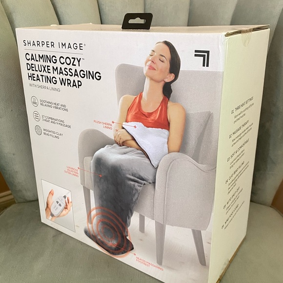 Sharper Image Calming Cozy Heating Blanket Massager, Grey